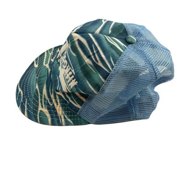 Vintage Wisconsin Fishing Trucker Cap Water Camo Mesh Back Made in USA Snap-back - Picture 9 of 10